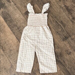 Kids Beige Checkered Jumpsuit